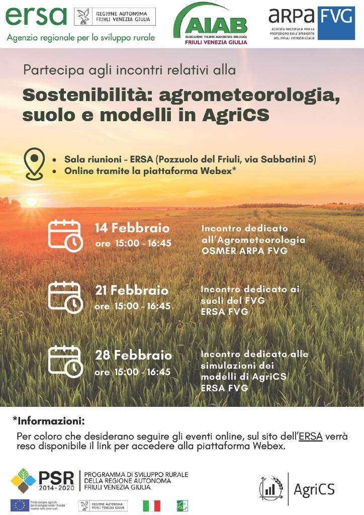 A febbraio 3 giornate dedicate alla Sostenibilità: agrometeorologia, suolo e modelli in AgriCS